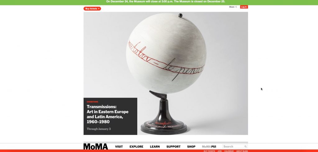 Exhibition announcement, Transmissions: Art in Eastern Europe and Latin America, 1960–1980, MoMA, New York, September 5, 2015 – January 3, 2016