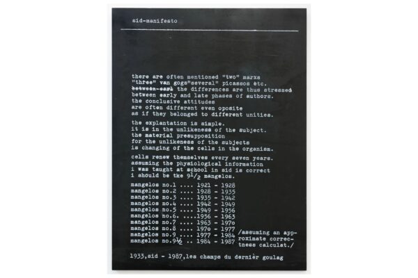 Mangelos, manifesto, white text on black