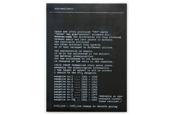 Mangelos, manifesto, white text on black